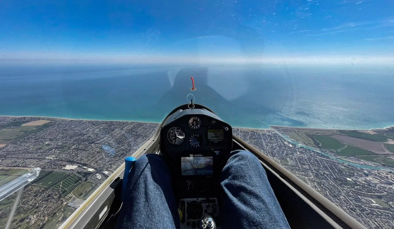 View from the cockpit while flying a glider at age 14
